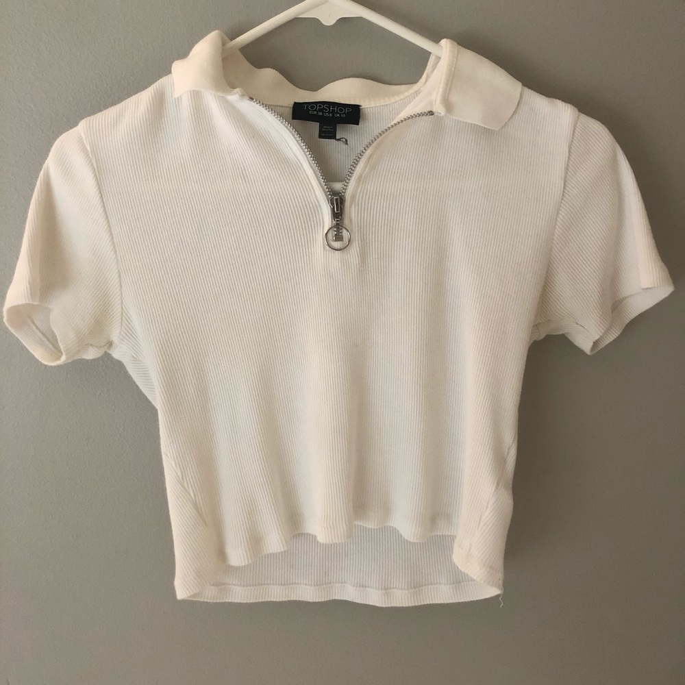 Top shop collard crop white zip up tee